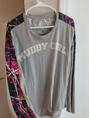 MuddyGirl Long Sleeve Shirt- Hot Pink Camo Sleeves - 2x